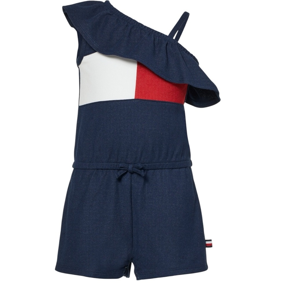 NWT Tommy Hilfiger Little Girls Pique One Shoulder Shorts Romper M 8/10​